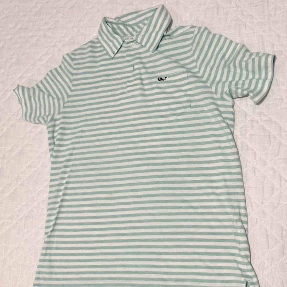 Green and white Vineyard Vines striped polo